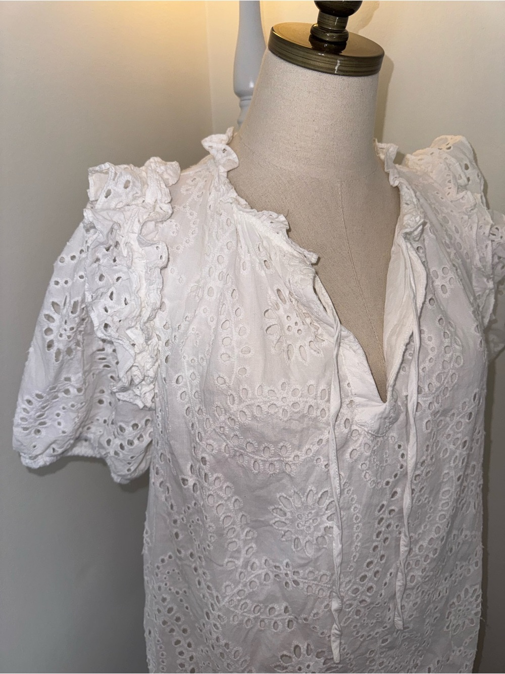 BuddyLove Women’s Large Kelly White Ivory Eyelet Puff Sleeve Mini Dress - Picture 6 of 9